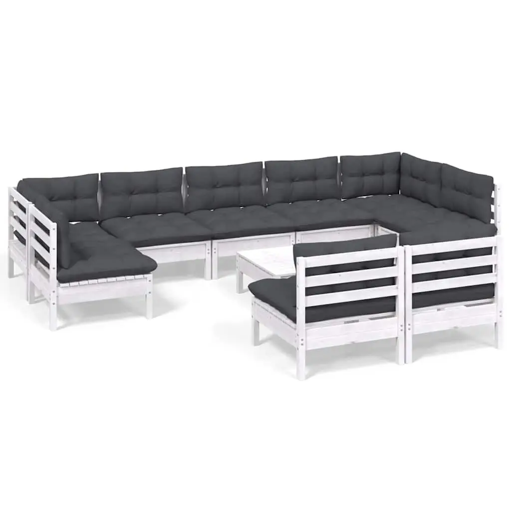 Garden Lounge Set 10 Piece Outdoor Patio Furniture White with Cushions Modular