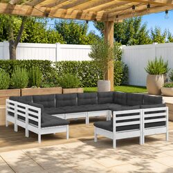Garden Lounge Set 11 Piece Outdoor Furniture White Solid Pinewood with Cushions