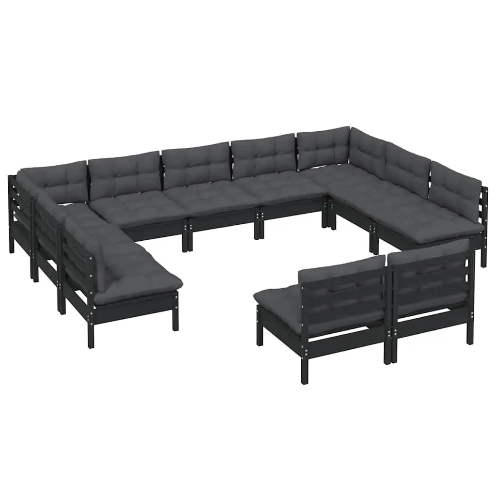 Garden Lounge Set 11 Piece Outdoor Patio Furniture Black Pinewood