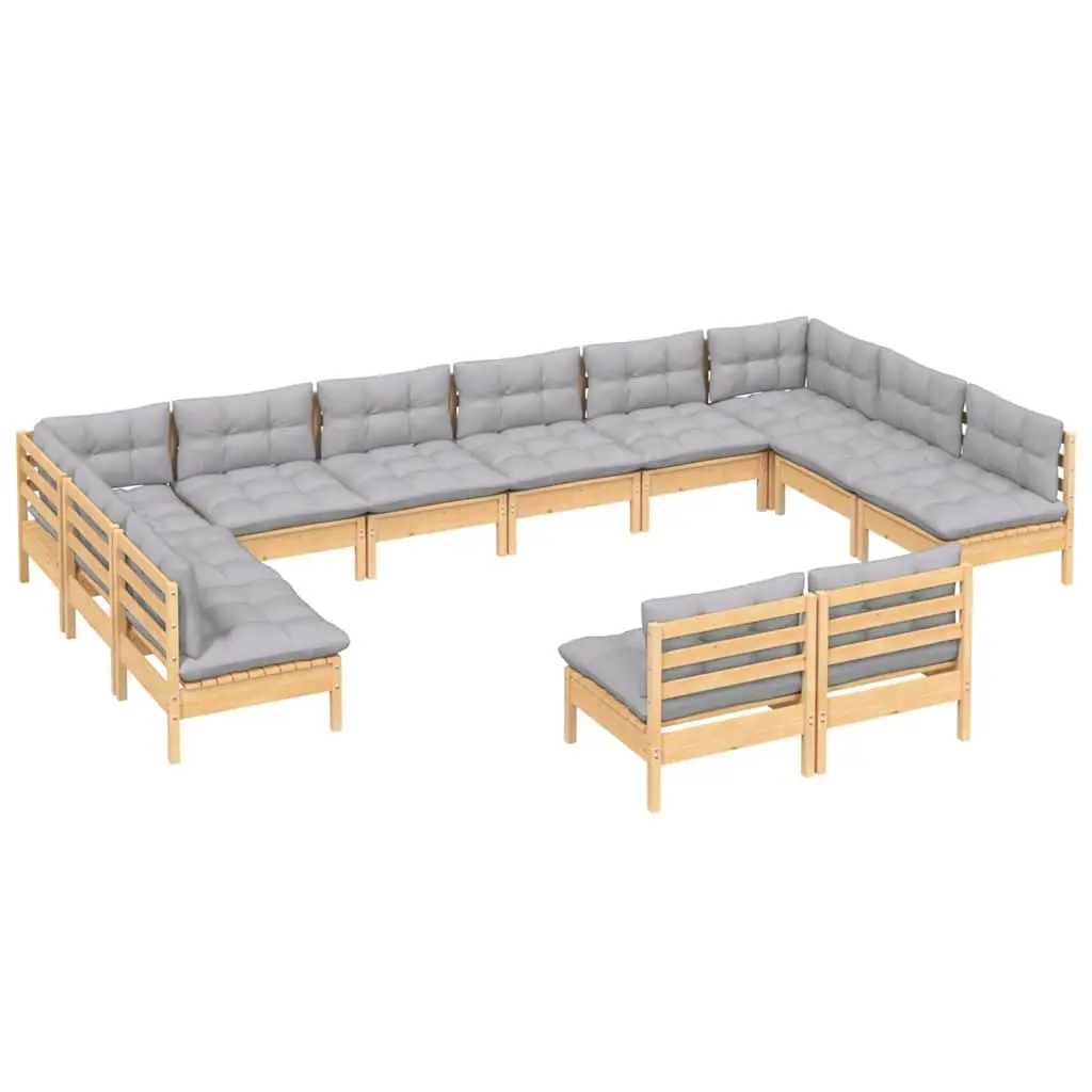 Garden Lounge Set 12 Piece Outdoor Patio Furniture Solid Pinewood Grey Cushions