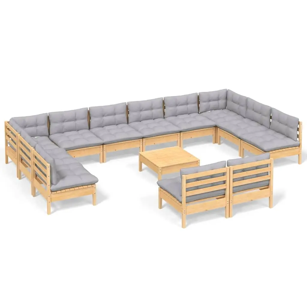 Garden Lounge Set 13 Piece Outdoor Furniture Modular Sofa Grey Cushions