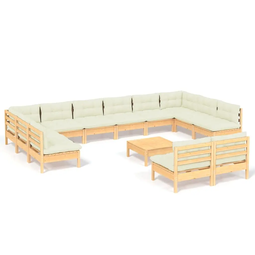 Garden Lounge Set Modular Outdoor Patio Furniture 13 Piece Pinewood Cream