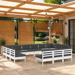 Garden Lounge Set 13 Piece White Outdoor Furniture Patio with Cushions Modular