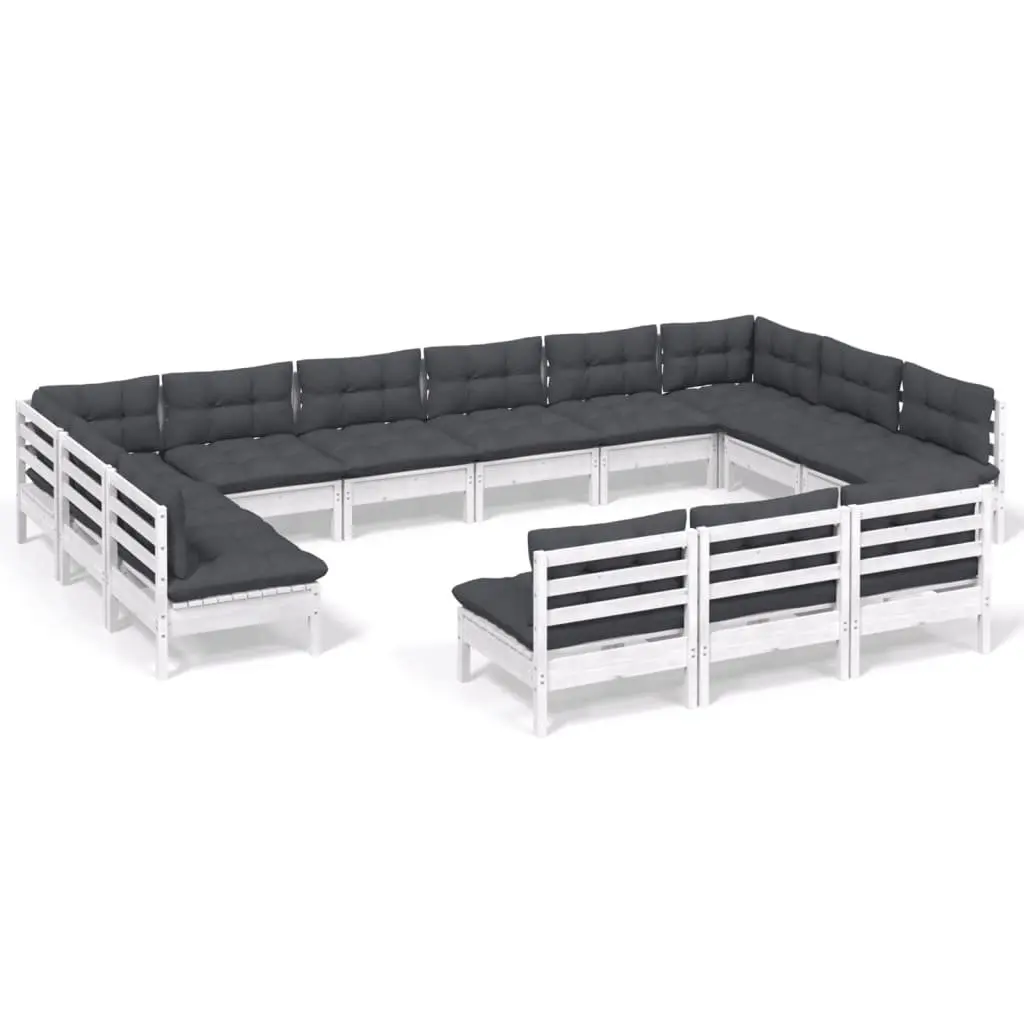 Garden Lounge Set 13 Piece Outdoor Furniture Modular White with Cushions