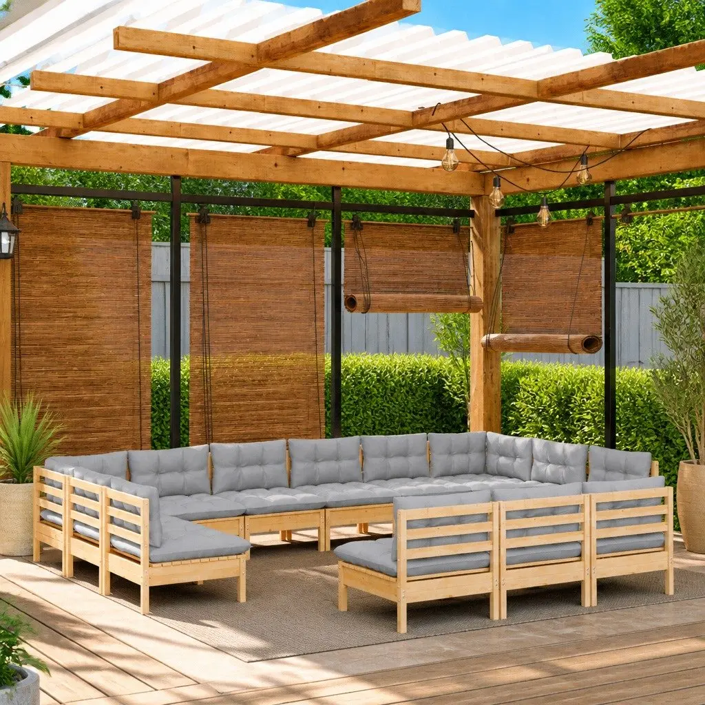 Garden Lounge Set 14 Piece Outdoor Furniture Modular Patio Sofa Grey Cushions