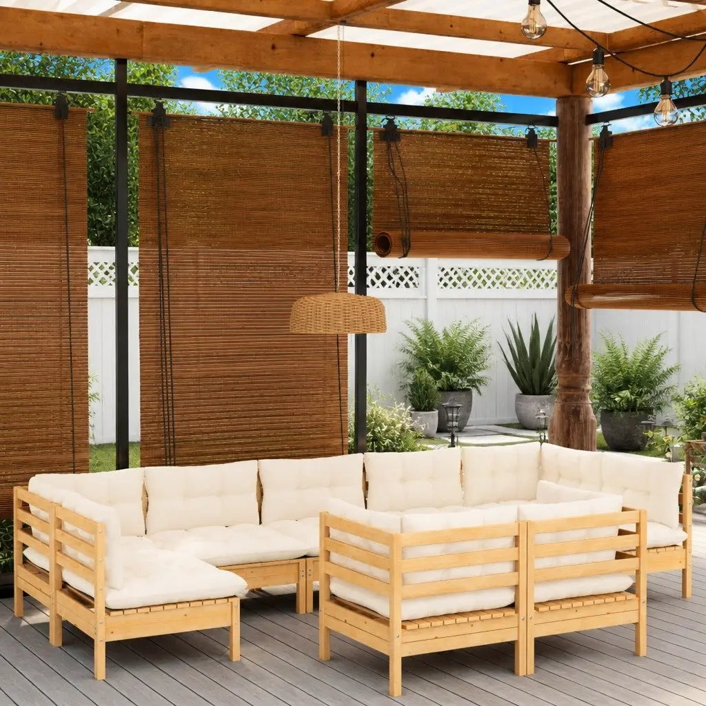 Garden Lounge Set 9 Piece Outdoor Furniture Patio Sectional Cream Cushions