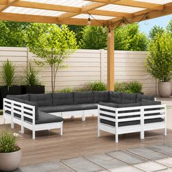 Garden Lounge Set 11 Piece White Solid Pinewood Patio Furniture with Cushions