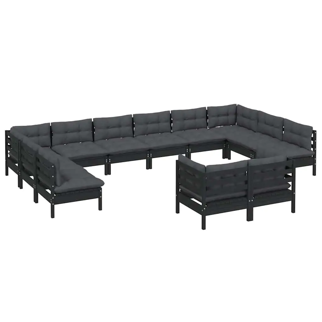 Garden Lounge Set 12 Piece Outdoor Furniture Black Pinewood with Cushions