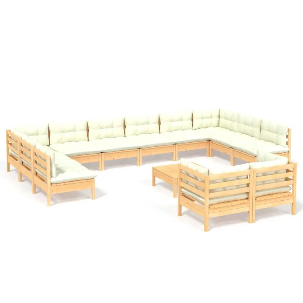 Garden Lounge Set 13 Piece Outdoor Patio Furniture Pinewood with Cream Cushions