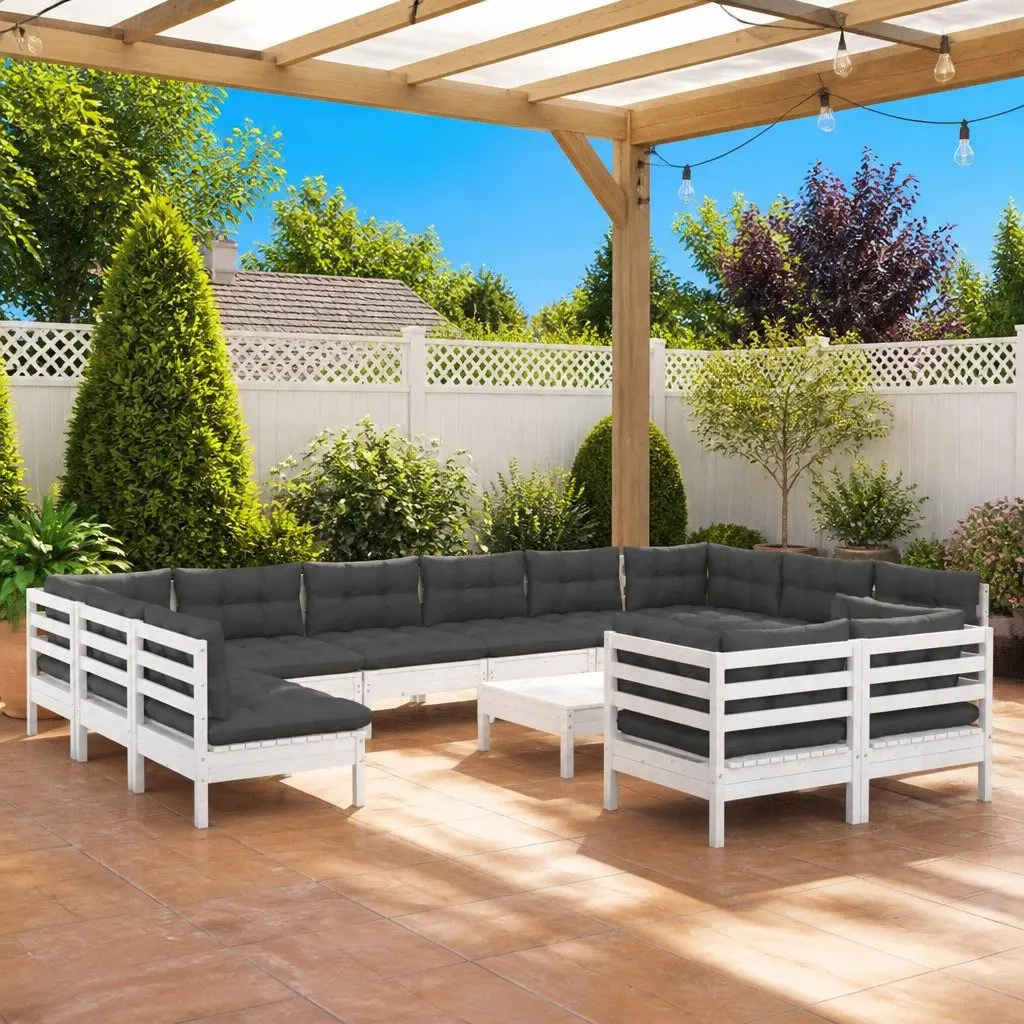 Garden Lounge Set 13 Pieces Modular Patio Furniture White Pinewood with Cushions