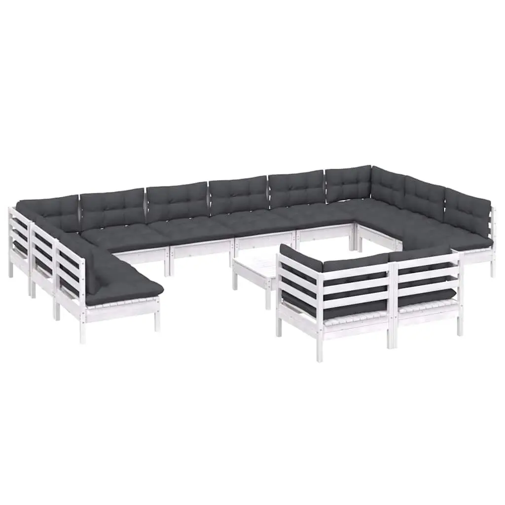 Garden Lounge Set 13 Pieces Modular Patio Furniture White Pinewood with Cushions