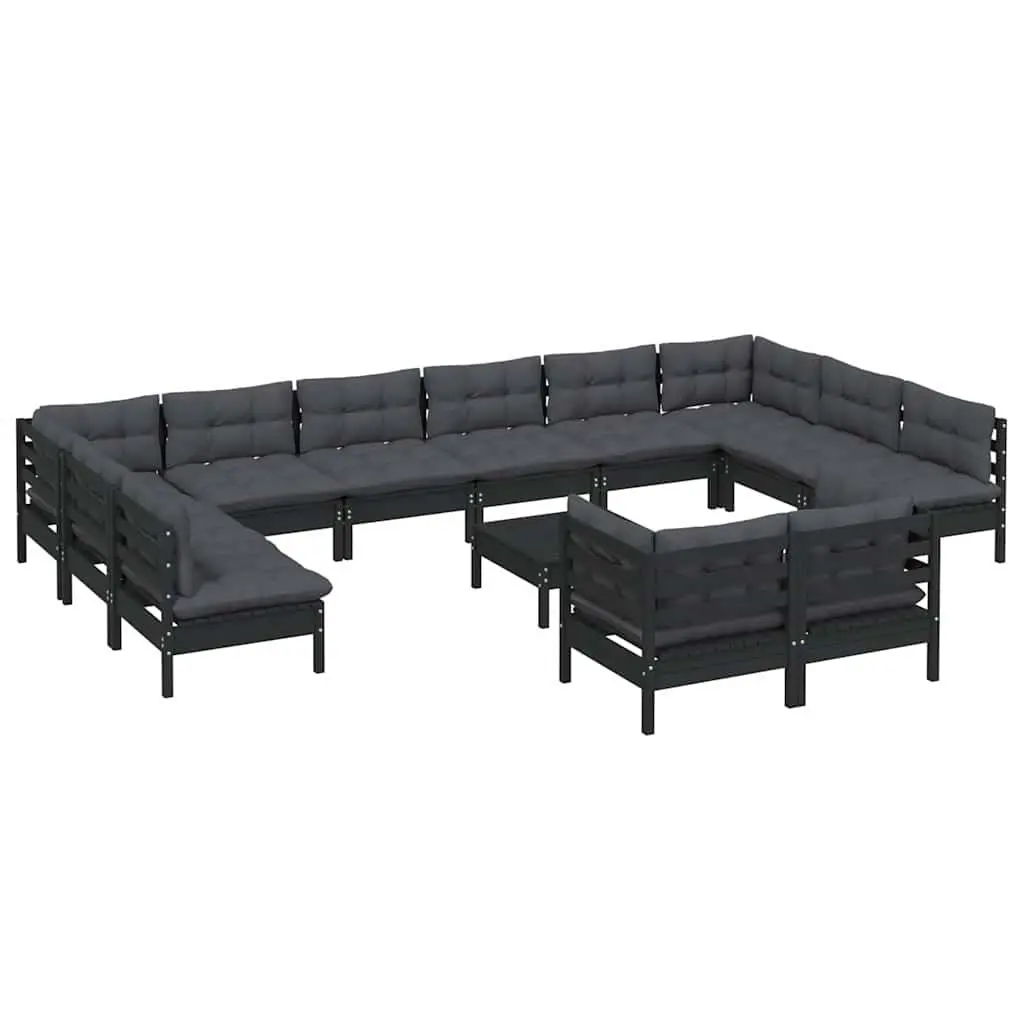 Garden Lounge Set Modular Outdoor Furniture 13 Piece Black Patio with Cushions