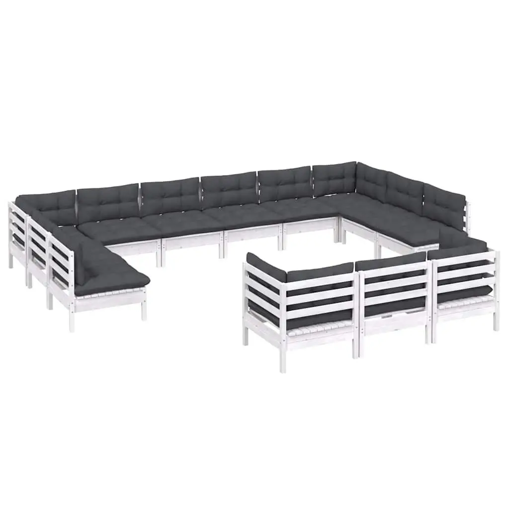 Garden Lounge Set 13 Piece Modular Patio Furniture White Pinewood with Cushions