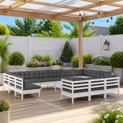 Comfortable 14 Piece White Pinewood Garden Set