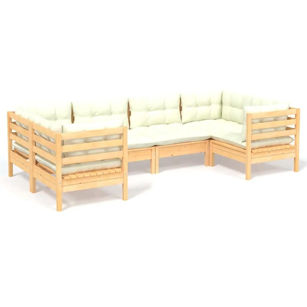 Garden Lounge Set 6 Piece Outdoor Patio Furniture Cream Cushions Pinewood