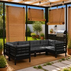 Comfortable Black Pinewood Lounge Set for Outdoor Relaxation