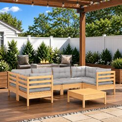Comfortable 7-Piece Garden Lounge Set with Grey Cushions