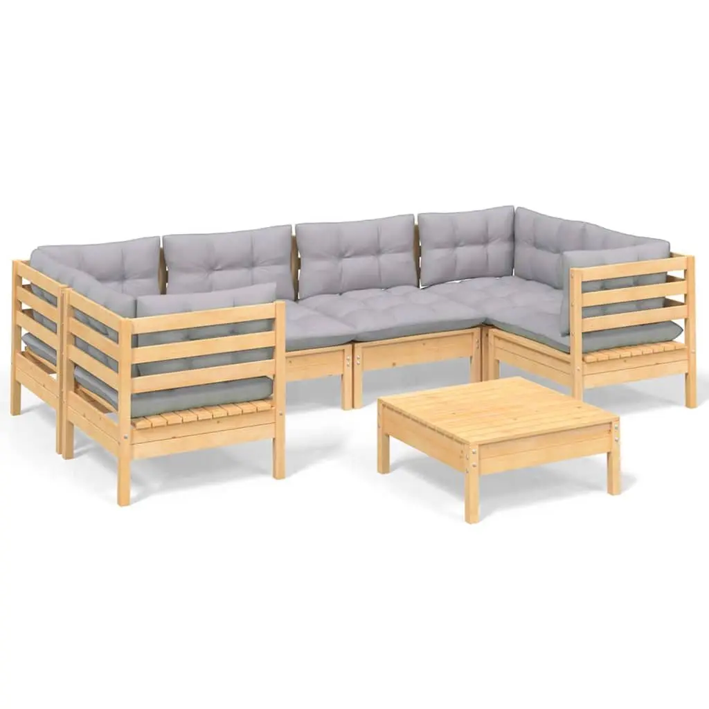 Garden Lounge Set 7 Piece Outdoor Furniture Grey Cushions Pinewood