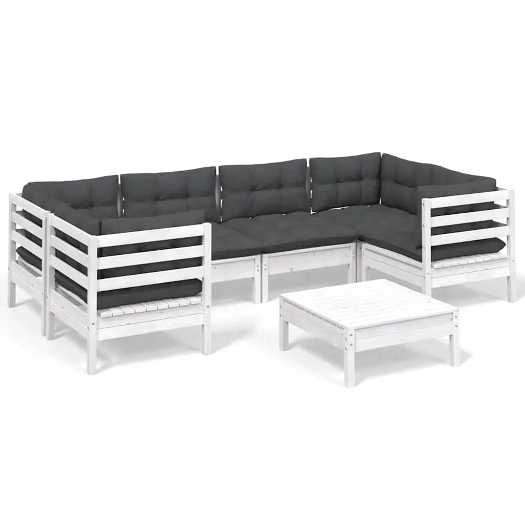 7 Piece Garden Lounge Set Modular Outdoor Patio Furniture Solid Pinewood White with Cushions