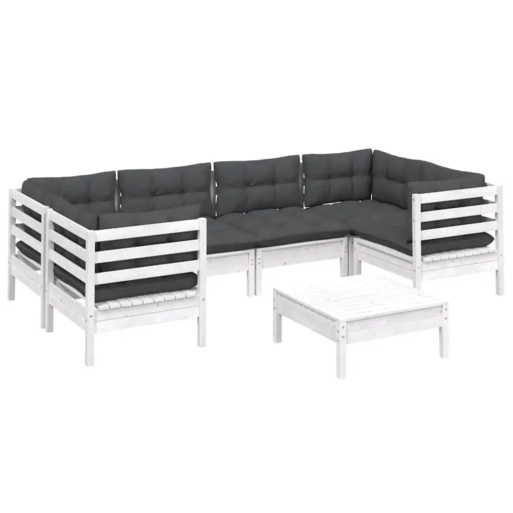 7 Piece Garden Lounge Set Modular Outdoor Patio Furniture Solid Pinewood White with Cushions