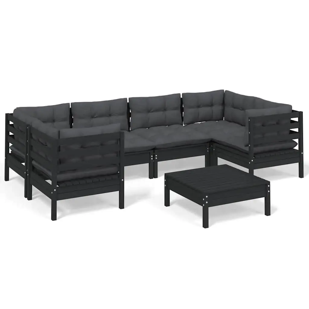 7 Piece Wooden Garden Lounge Set Outdoor Patio Furniture Black Pinewood