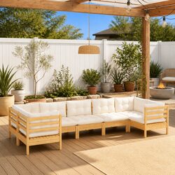 Practical Comfort: 7-Piece Wooden Lounge Set with Cushions