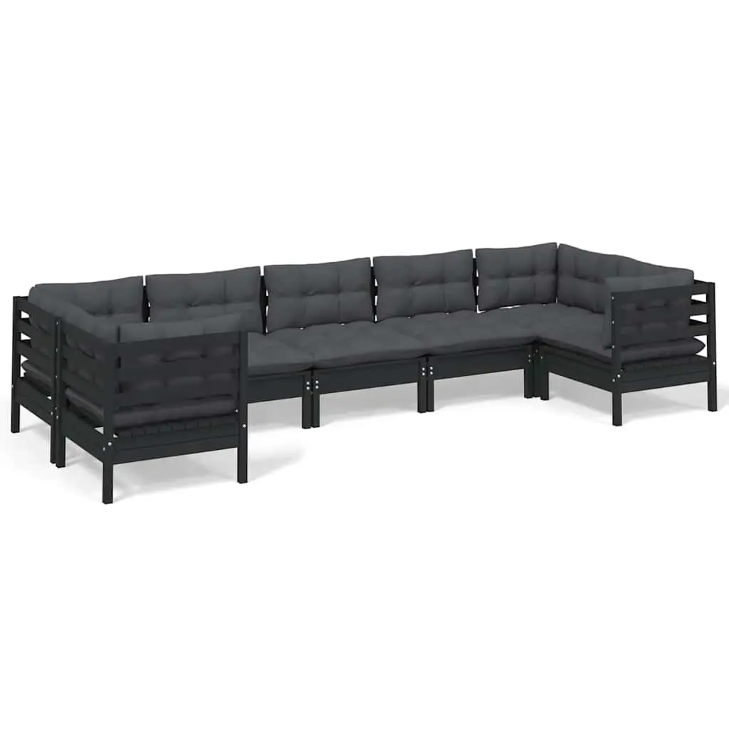 7 Piece Garden Lounge Set Pinewood Outdoor Patio Furniture Black