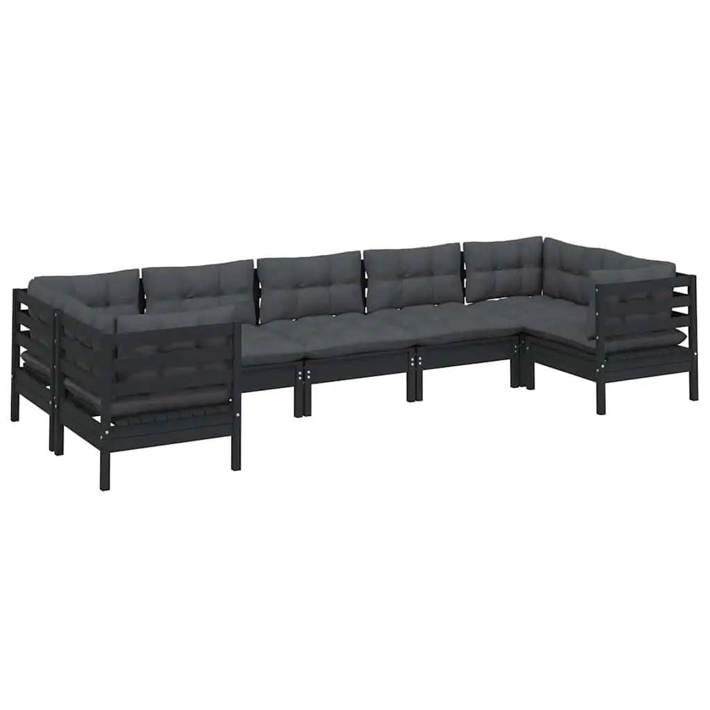 7 Piece Garden Lounge Set Pinewood Outdoor Patio Furniture Black