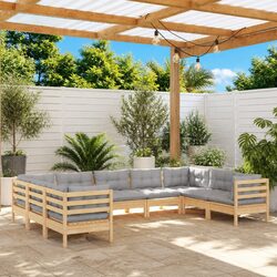 Quality 9 Piece Lounge Set with Grey Cushions
