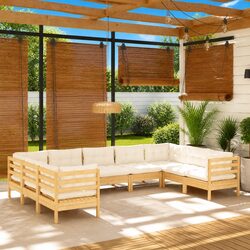 Outdoor Garden Lounge Set 9 Piece Patio Furniture with Cushions Pinewood