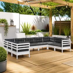 Comfortable 9 Piece Outdoor Lounge Set with Cushions in White Pinewood