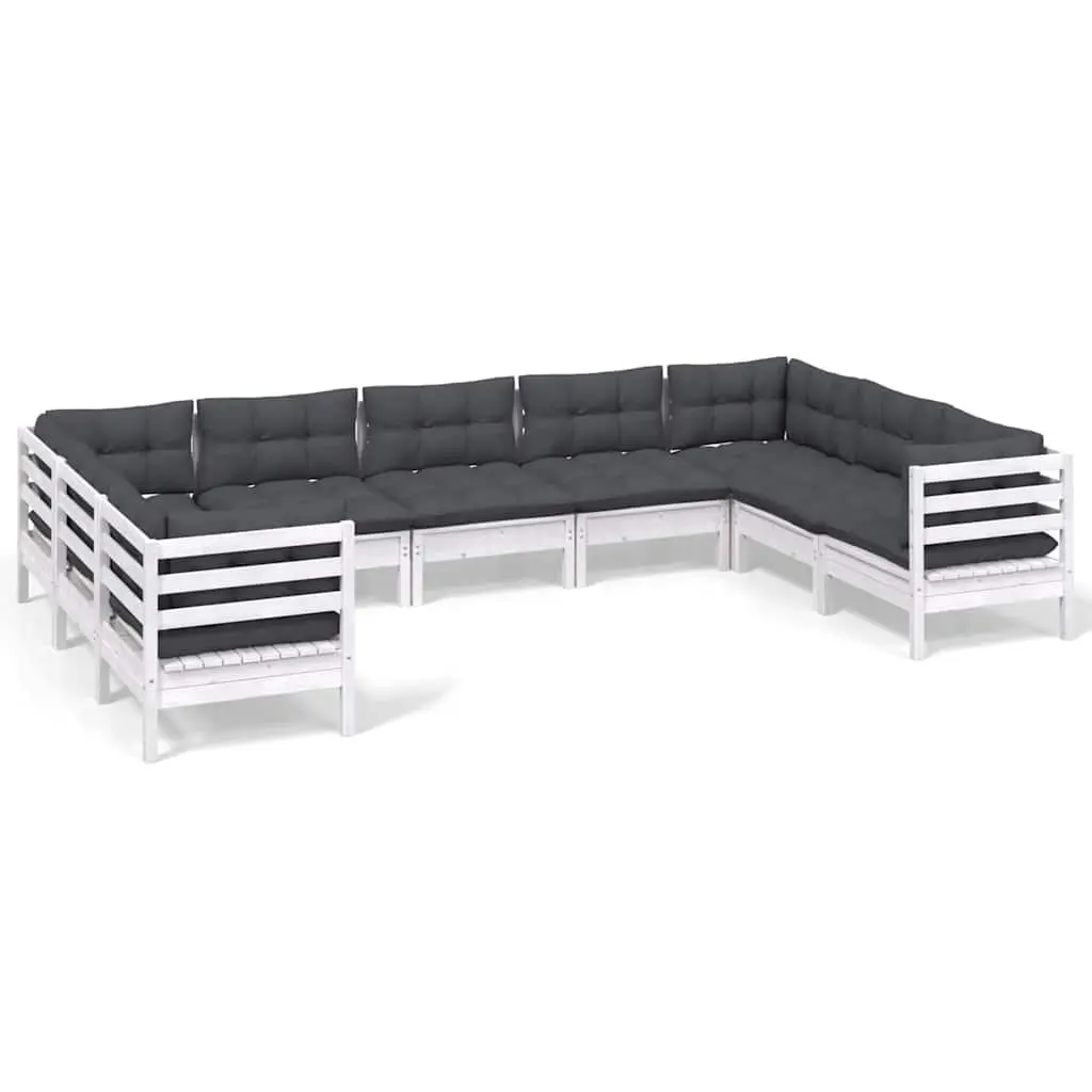 Garden Lounge Set 9 Piece Modular White Pinewood Patio Furniture with Cushions