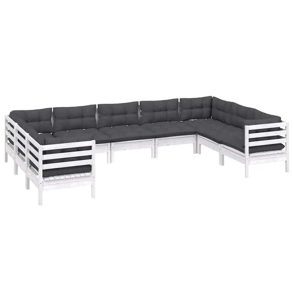 Garden Lounge Set 9 Piece Modular White Pinewood Patio Furniture with Cushions