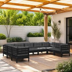Reliable Black Pinewood Lounge Set: 9 Pieces
