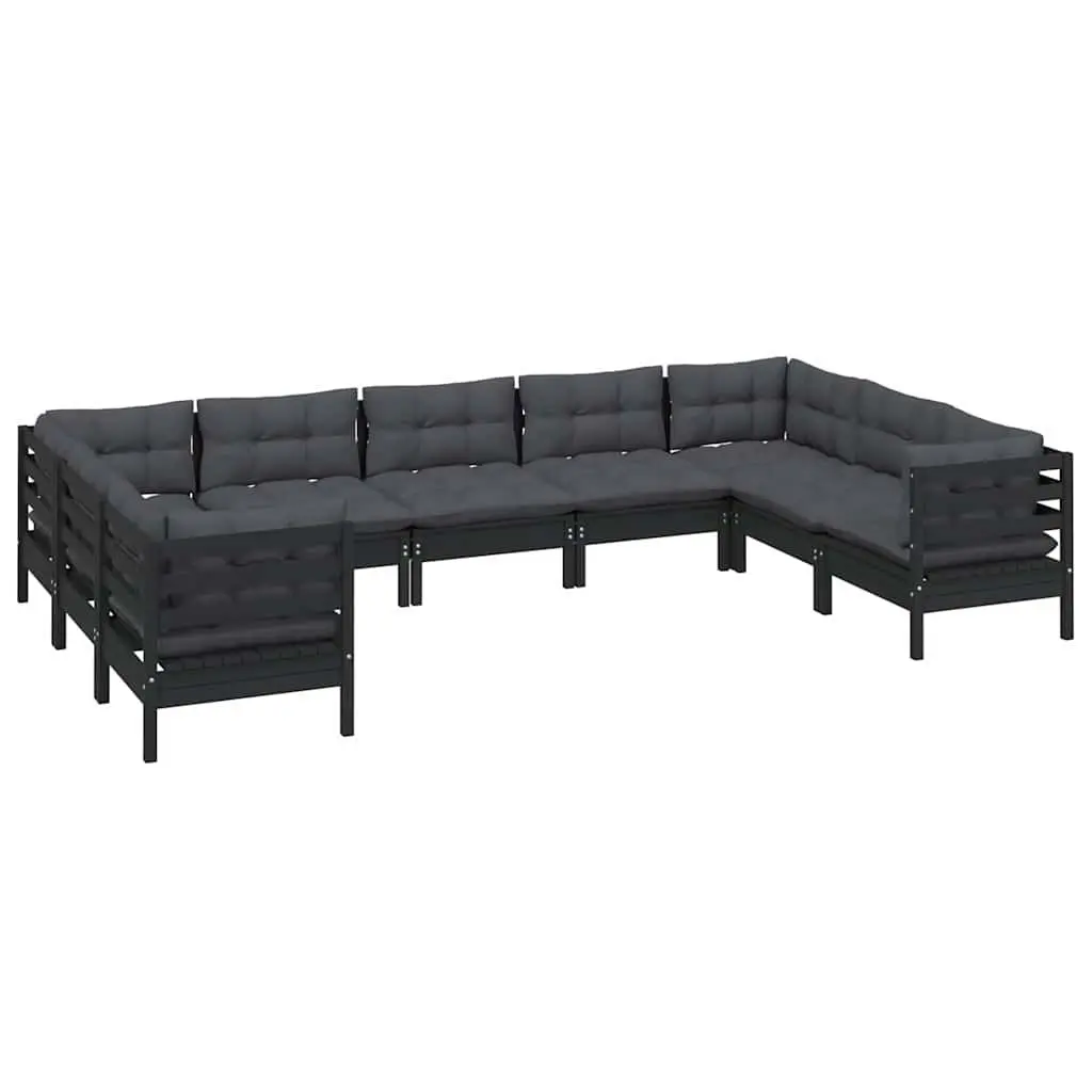 Garden Lounge Set 9 Piece Outdoor Patio Furniture Black Pinewood with Cushions