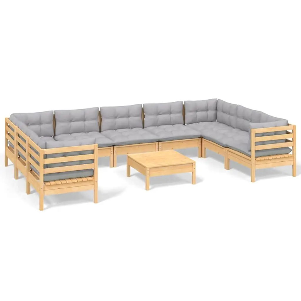 10-Piece Lounge Set with Grey Cushions