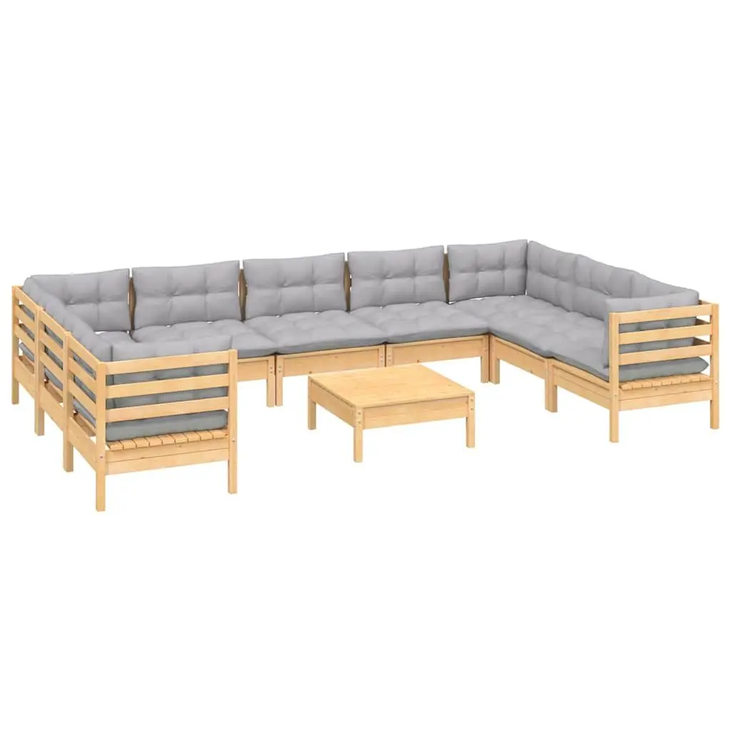 10-Piece Lounge Set with Grey Cushions