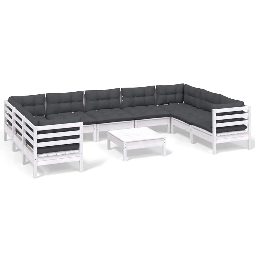 Garden Lounge Set 10 Piece Outdoor Patio Furniture White Pinewood with Cushions