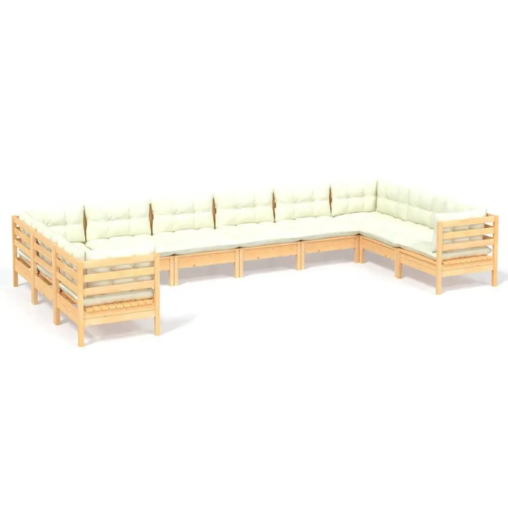 Garden Lounge Set 10 Piece Outdoor Furniture Relaxing Modular Pinewood with Cream Cushions