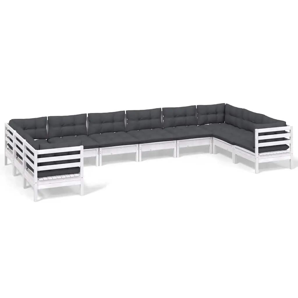 Garden Lounge Set 10 Piece Outdoor Furniture Pinewood with Cushions White