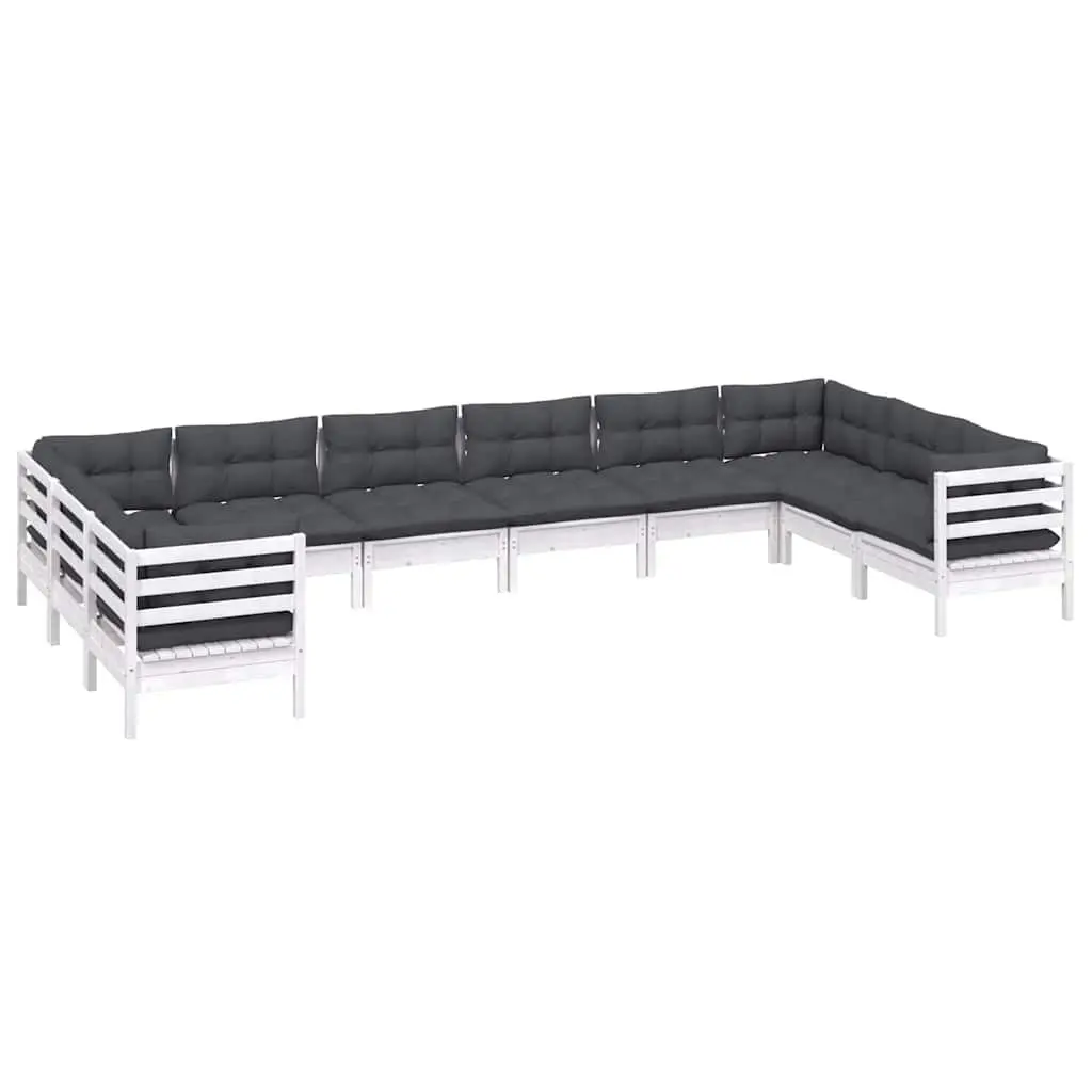 Garden Lounge Set 10 Piece Outdoor Furniture Pinewood with Cushions White