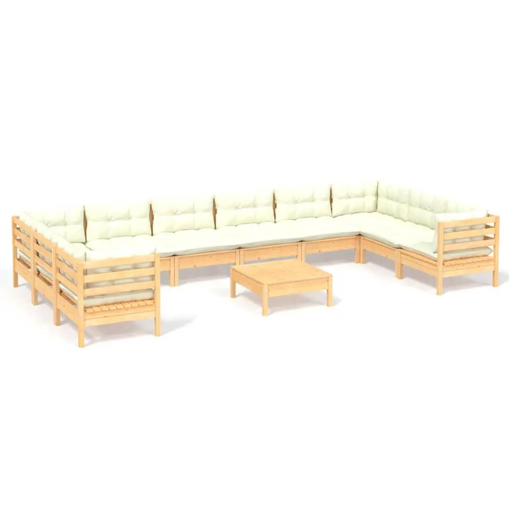 Garden Lounge Set 11 Piece Outdoor Patio Furniture Modular Solid Pinewood Cream Cushions