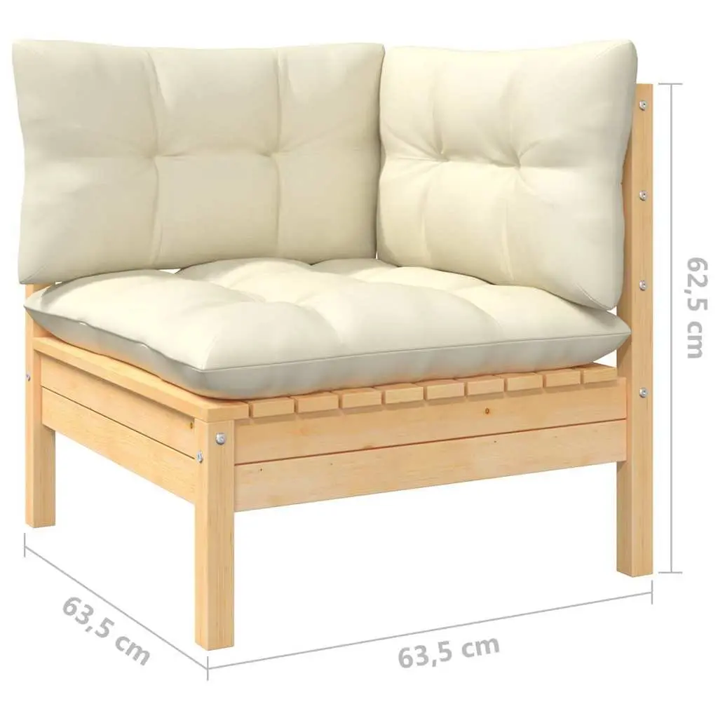 Garden Lounge Set 11 Piece Outdoor Patio Furniture Modular Solid Pinewood Cream Cushions