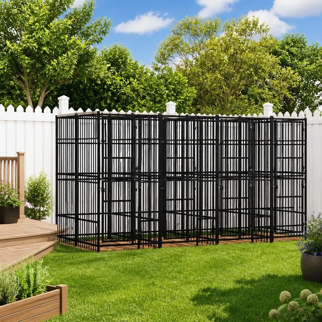 Dog Kennel Outdoor Exercise Pen Large Black Steel