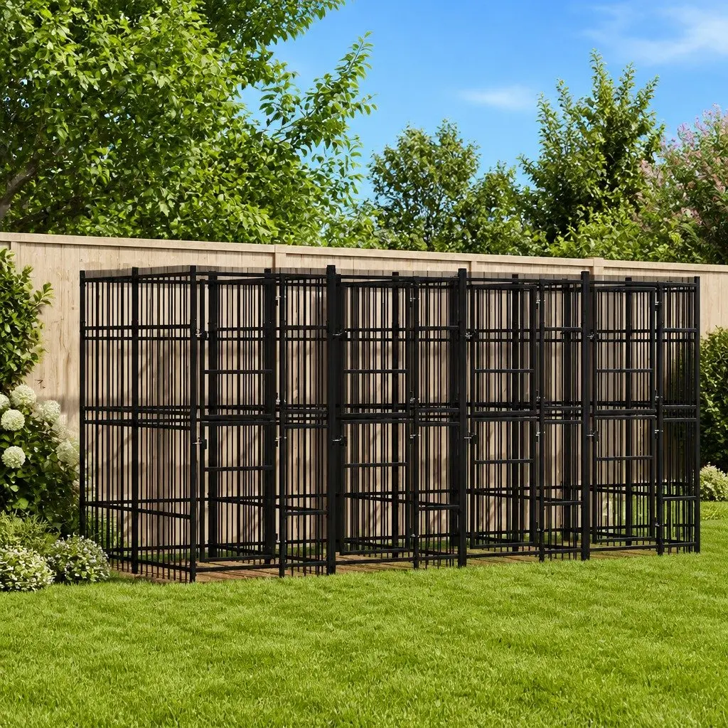 Dog Kennel Outdoor Exercise Pen 12.9 m² Steel Cage Black