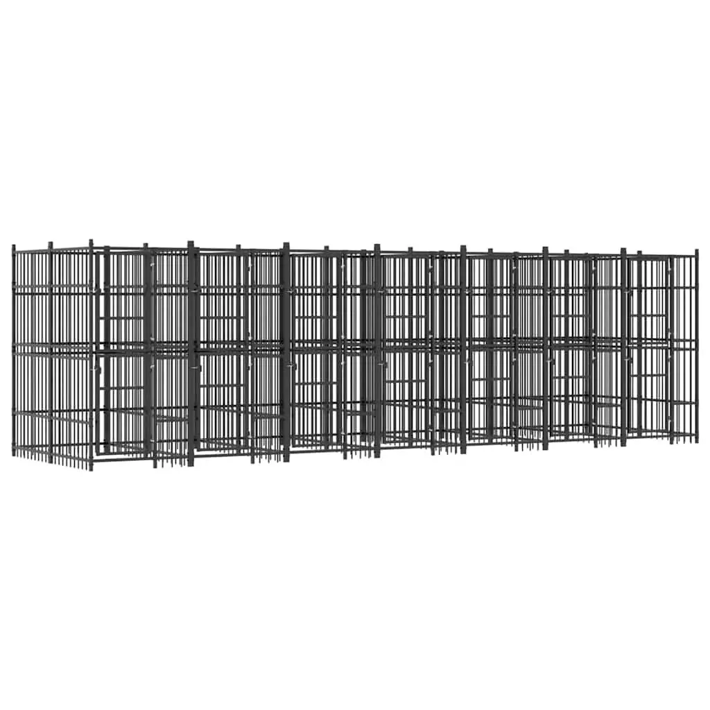 Dog Kennel Outdoor Exercise Pen 12.9 m² Steel Cage Black