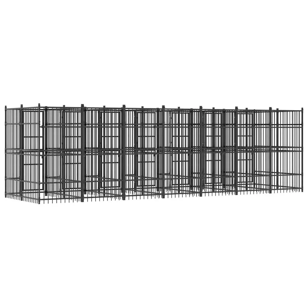 Dog Kennel Outdoor Exercise Pen 12.9 m² Steel Cage Black