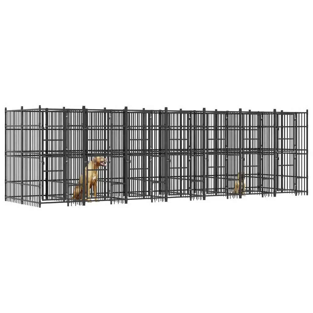 Dog Kennel Outdoor Exercise Pen 12.9 m² Steel Cage Black