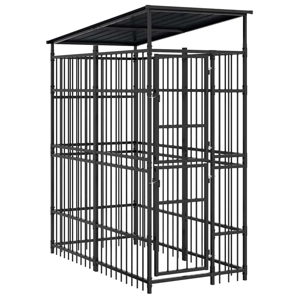 Dog Kennel Outdoor Exercise Enclosure 1.84m² Black Steel