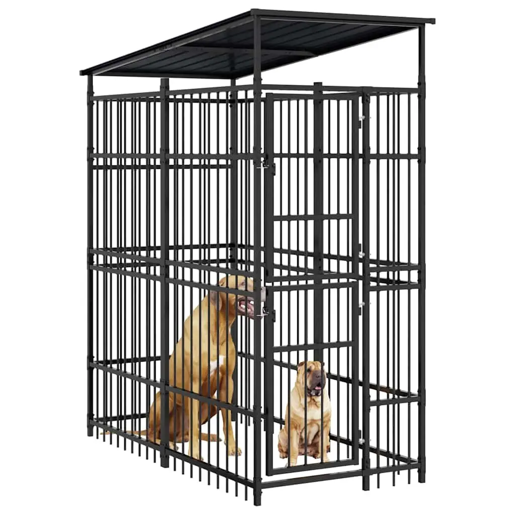 Dog Kennel Outdoor Exercise Enclosure 1.84m² Black Steel